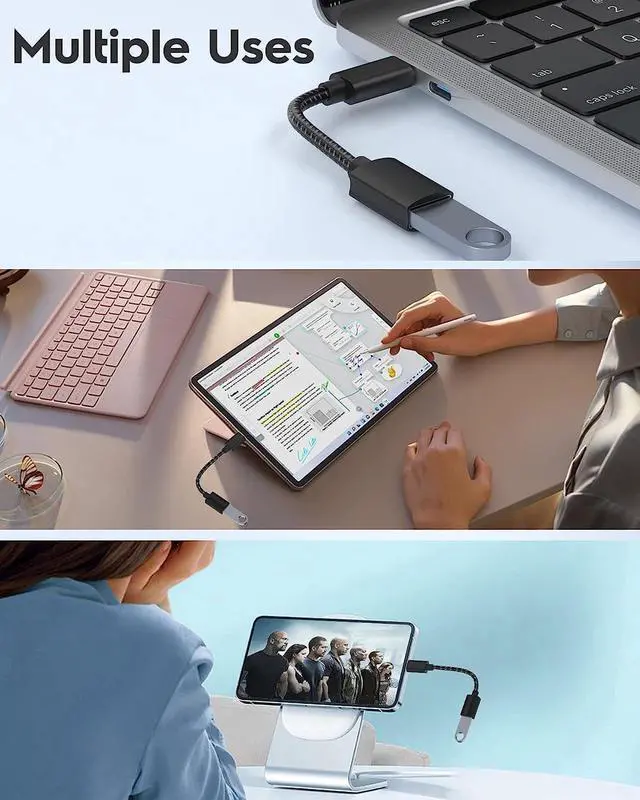 Alt view image 2 of 7 - USB C to USB 3.0 Adapter [10Gbps], [2 Pack] USB Type C Male to USB3.1 USB3.2 Female, Thunderbolt 3/4 to USB Female Adapter OTG Cable for Mac-Book Pro/Air 2022 2020,Tablet PC, Smartphones