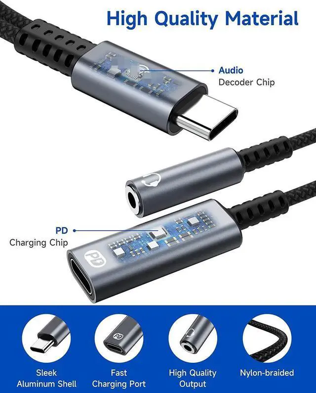 Alt view image 2 of 7 - USB C to 3.5mm Headphone and Charger Adapter, 2 in 1 USB C PD 3.0 Charging Port to Aux Audio Jack and 60W Fast Charging Dongle Cable Cord for Gal-axy S22/S21/S20/Note 20,Pixel 6/5/4/XL, i-P-a-d Pro