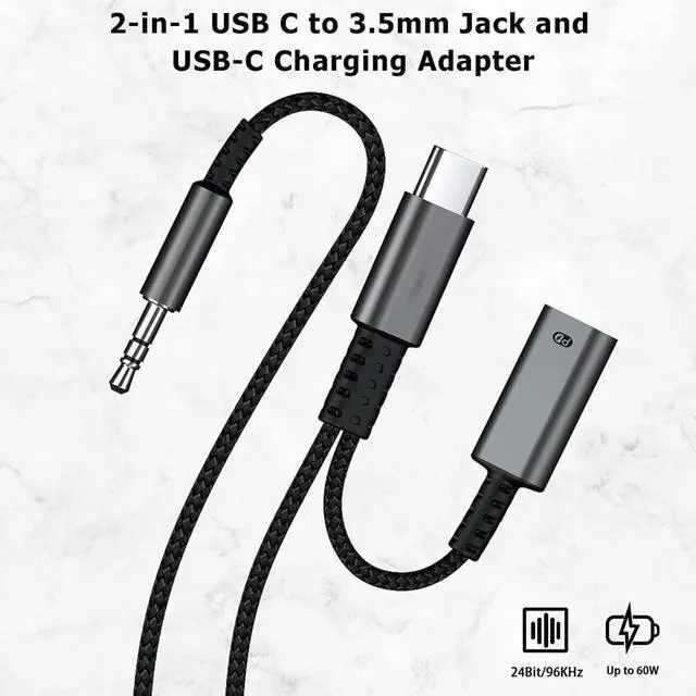 Alt view image 4 of 7 - USB C to 3.5mm Aux Cord for Car with Charging 4FT, 2-in-1 USB-C to 3.5mm Headphone Audio Jack Adapter and Charger,Type C aux Cable dongle for Stereo, Speaker, Galaxy S20 S21 S22 A53 and More (4FT)