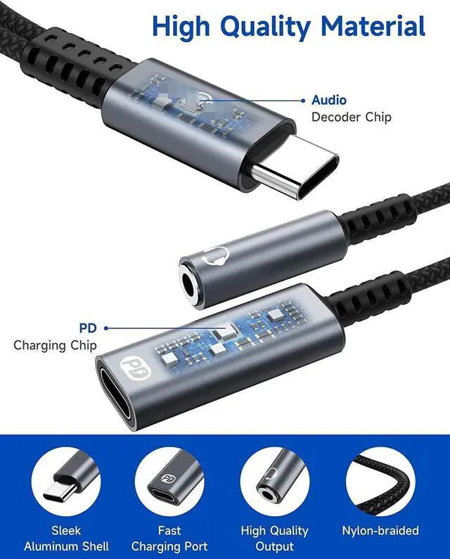 Alt view image 2 of 6 - USB C to 3.5mm Headphone and Charger Adapter, 2 in 1 USB C PD 3.0 Charging Port to Aux Audio Jack and 60W Fast Charging Dongle Cable Cord for Gal-axy S22/S21/S20/Note 20,Pixel 6/5/4/XL, iPa-d Pro