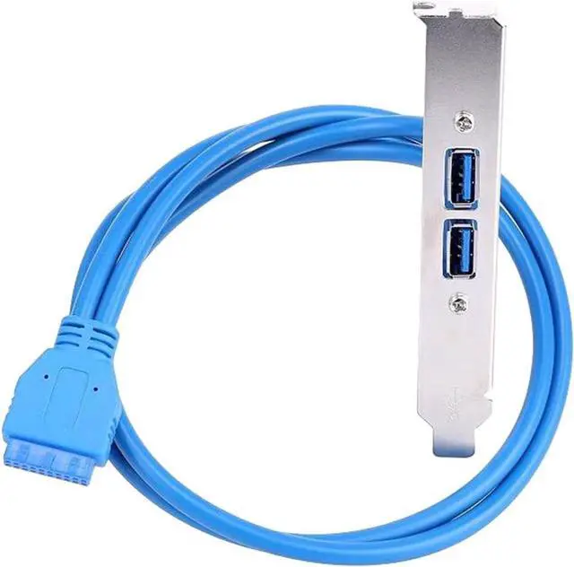 Alt view image 2 of 4 - USB 3.0 Motherboard 20-Pin Header to 2x USB 3.0 A Female Adapter Cable w/ Full Profile PCI Slot Bracket ,2 Ports USB 3.0 Back Panel Expansion Bracket to 20Pin - Blue,1.64ft