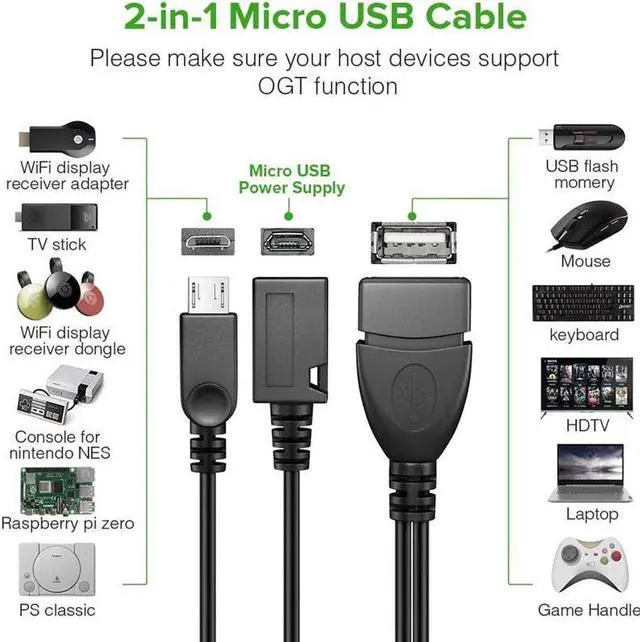 Alt view image 4 of 6 - USB OTG Adapter,2-in-1 Micro USB to Type A Female OTG Cord w/ External Micor-B Power Charging Port Y Splitter for Fire Stick,Android,2.5" SSD - 8 Inches,2 Pack