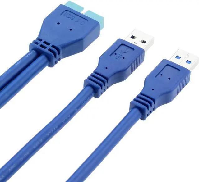 Alt view image 2 of 3 - Motherboard USB 20pin Male to 2 x USB 3.0 Type-A Male Adapter Cable,USB 20pin to 2 x USB 3.0 Male Splitter Cable - 10inch