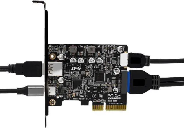 Alt view image 2 of 4 - PCIE to USB 3.2 Gen 2 Expansion Adapter Card 10Gbps, PCI-e Express to USB A and USB C Controller Card with Internal Type-E and 19/20pin Header for Front Panel Mount