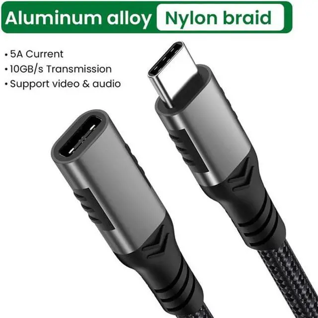 Alt view image 2 of 7 - USB C Extension Cable, 6.6ft /2M-Braided USB C Extender Cable, USB C to USB C Male to Female Cord USB 3.1 Gen 2 Sync Transfer 10Gbps 100W/5A Fast Charging 4K Display Compatible with Laptop Smartphones