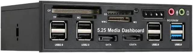 Main image of USB 3.0 Hub eSATA SATA Port Internal Card Reader PC Dashboard Media Front Panel Audio for SD MS CF TF M2 MMC Memory Cards Fits 5.25" Bay