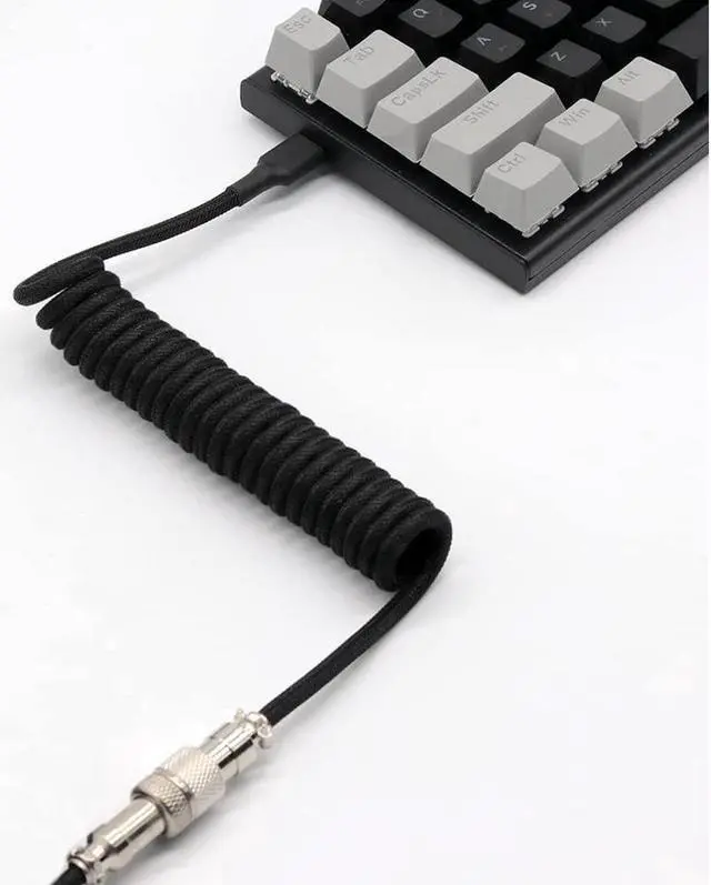 Alt view image 2 of 6 - Customer Coiled Keyboard Cable for Gaming Mechanical Keyboard, Handwork Braided + PET Mesh, Metal Plug, with Detachable Metal Aviator Connector, 3 Meters USB C Aviator Cable (Black)