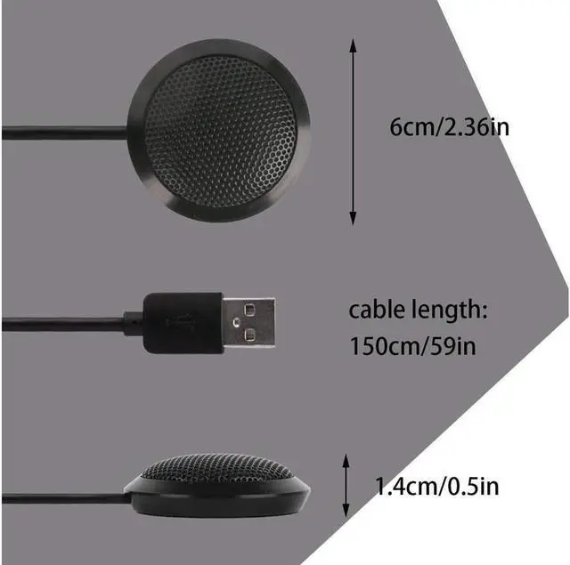 Main image of Conference Microphone USB, Omnidirectional Condenser Boundary Microphone USB Plug Stereo Desktop Mic Surface Mounted Mic for Teleconferencing Laptop Computer Desktop - Black