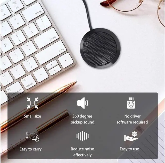 Alt view image 3 of 5 - Conference Microphone USB, Omnidirectional Condenser Boundary Microphone USB Plug Stereo Desktop Mic Surface Mounted Mic for Teleconferencing Laptop Computer Desktop - Black