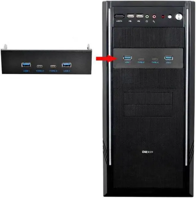 Alt view image 5 of 6 - USB-C & USB 3.0 HUB 4 Ports Front Panel to Motherboard 20Pin Connector Cable for 5.25" CD-ROM Bay U3-111