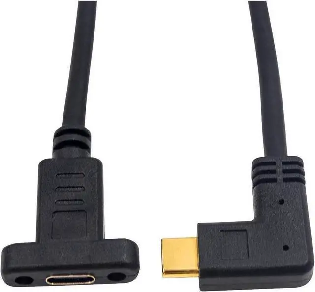 Main image of 90 Degree USB C Male to Female Extension Cable 2feet/60cm, Right Angled USB 3.1 Type C Extender Charging & Sync Cable with Panel Mount Screw Hole (USB C Right)