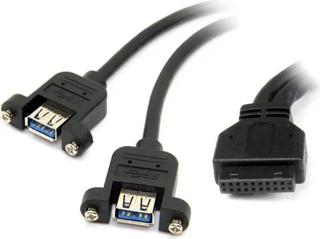 Alt view image 2 of 2 - USB 3.0 Dual Ports Female Screw Mount Type to Motherboard 20 Pin Header Cable Black Color