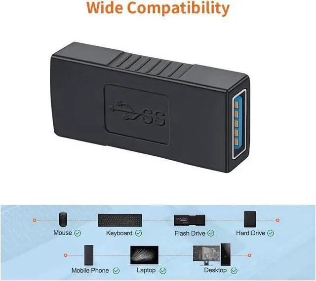 Alt view image 2 of 7 - USB 3.0 Coupler 2 Pack USB 3.0 Type A Female to Female Extension Adapter USB to USB Adapter Black