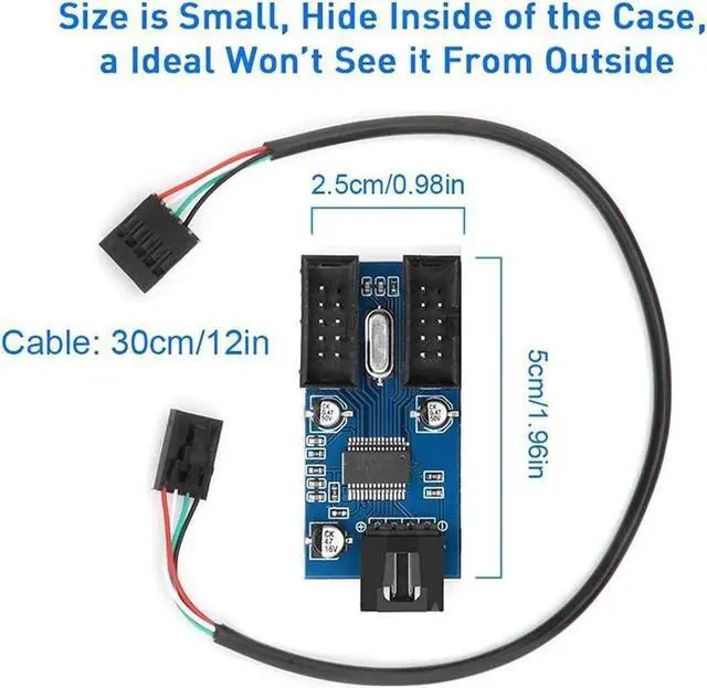 Alt view image 2 of 6 - Motherboard Usb 2.0 9Pin Header 1 To 2 Extension Hub Splitter Adapter - Converter Mb Usb 2.0 Female To 2 Female - 30Cm Cable Usb 9-Pin Internal Cable 9 Pin Connector Adapter Port Multiplier