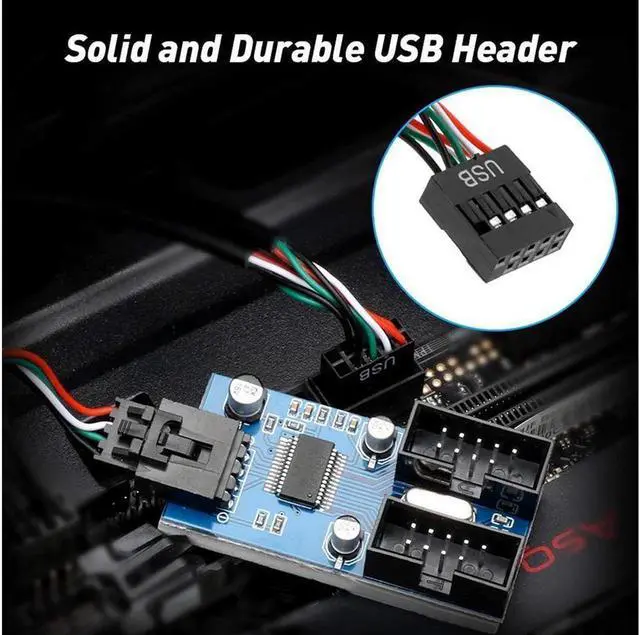 Alt view image 6 of 6 - Motherboard Usb 2.0 9Pin Header 1 To 2 Extension Hub Splitter Adapter - Converter Mb Usb 2.0 Female To 2 Female - 30Cm Cable Usb 9-Pin Internal Cable 9 Pin Connector Adapter Port Multiplier