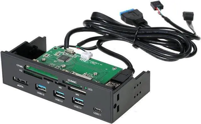 Alt view image 2 of 7 - 5.25 inch PC Computer Front panel All-in-1 Multifunction USB 2.0 card reader with 3 ports USB3.0,Type-C, eSATA ,Support MD,SD/MMC,XD,TF,M2,MS,64G CF card