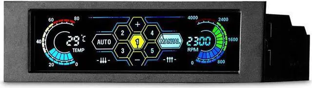 Main image of 5.25 Touchscreen LCD 5 Way Fan Speed Controller-PC Computer Cooling Temperature Controller Front Pane w/ Temperature Monitor, RPM Display,Speed Control and Fan Fail Alarm Feature