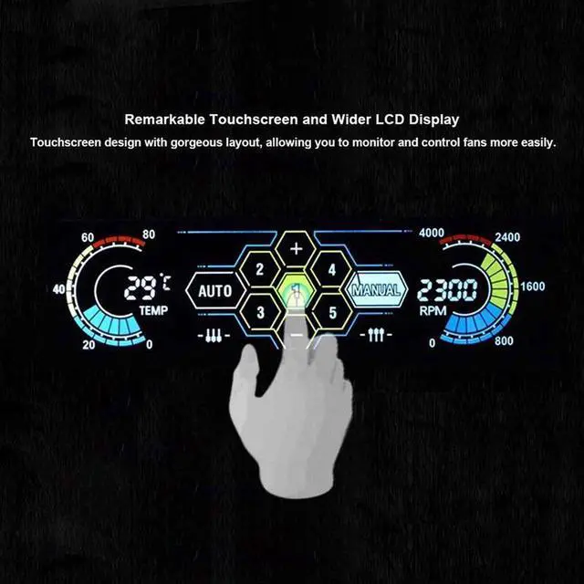 Alt view image 4 of 5 - 5.25 Touchscreen LCD 5 Way Fan Speed Controller-PC Computer Cooling Temperature Controller Front Pane w/ Temperature Monitor, RPM Display,Speed Control and Fan Fail Alarm Feature