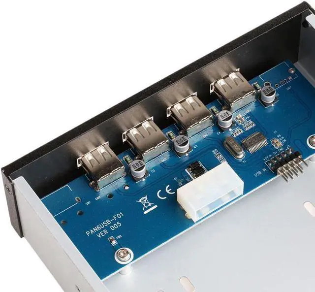 Alt view image 4 of 4 - 4 Ports USB 2.0 USB Hub PC Case 5.25 Inch Front Panel, Powered by Molex 4pin Connector - Motherboard USB 9/10 Pin to 4 USB-A Adapter - 2ft Adapter Cable