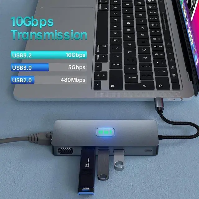 Alt view image 7 of 7 - [11 in 1] USB C Docking Station with 3 USB 3.2 Gen 2 Hub(10Gbps), 100W PD, 4K 60Hz HDMI, 1080P VGA, 1000Mbps LAN, DisplayPort, SD/TF Card, USB 3.2 Gen 2 Hub for Laptop/Phone/Surface/Tablet PC