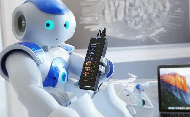 Alt view image 6 of 7 - Powered USB Hub - Multi-Port USB Hub with 7 USB 3.0 Ports, 3 Fast Charging USB 3 0 Ports, with Cords C and A, Power USB HUB Adapter