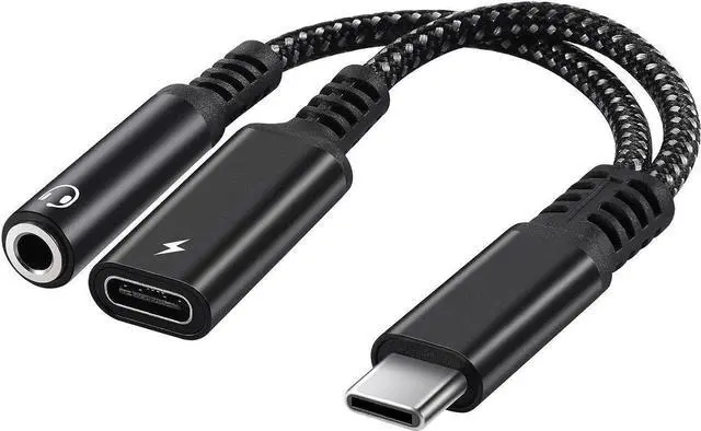 Main image of USB C to 3.5mm Audio Adapter 2-in-1 Splitter with PD Charger Cable Type C to 3.5 mm Aux Jack Headphones Cord and 60W Fast Charging Port Wire (Black)