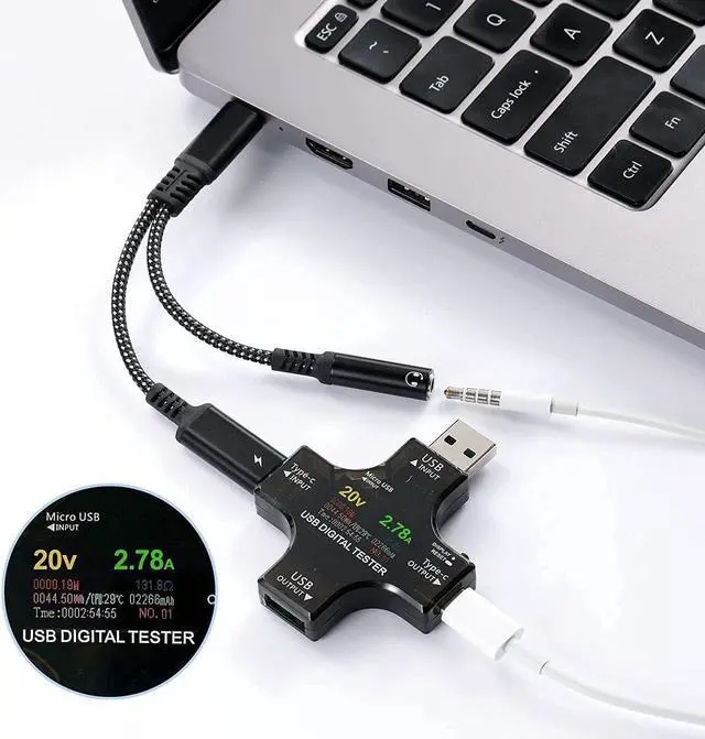 Alt view image 3 of 4 - USB C to 3.5mm Audio Adapter 2-in-1 Splitter with PD Charger Cable Type C to 3.5 mm Aux Jack Headphones Cord and 60W Fast Charging Port Wire (Black)