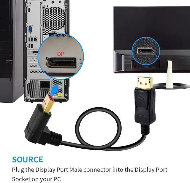 Alt view image 2 of 7 - Right Angle Displayport 1.4 Cable Upward Angled Displayport Cable 90-Degree Angled Displayport Cable V1.4 6FT/1.8M up to 8K/60Hz 4K/144Hz Supported