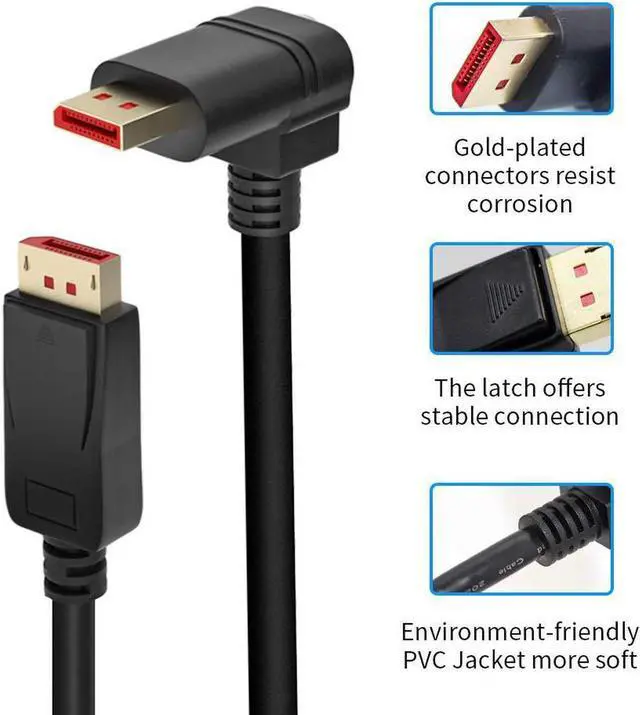 Alt view image 4 of 7 - Right Angle Displayport 1.4 Cable Upward Angled Displayport Cable 90-Degree Angled Displayport Cable V1.4 6FT/1.8M up to 8K/60Hz 4K/144Hz Supported