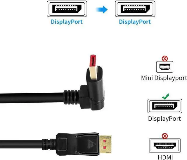 Alt view image 5 of 7 - Right Angle Displayport 1.4 Cable Upward Angled Displayport Cable 90-Degree Angled Displayport Cable V1.4 6FT/1.8M up to 8K/60Hz 4K/144Hz Supported