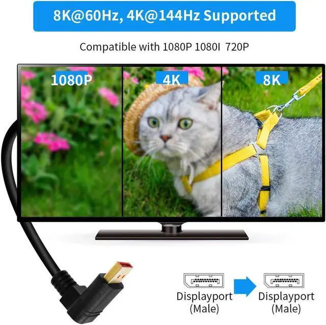 Alt view image 6 of 7 - Right Angle Displayport 1.4 Cable Upward Angled Displayport Cable 90-Degree Angled Displayport Cable V1.4 6FT/1.8M up to 8K/60Hz 4K/144Hz Supported