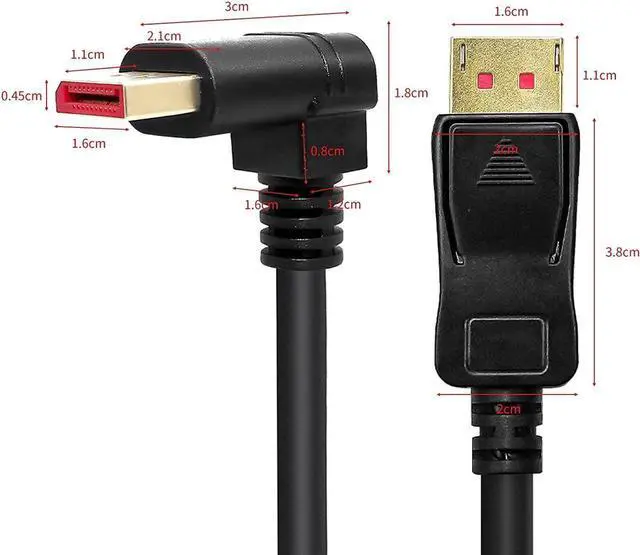 Alt view image 7 of 7 - Right Angle Displayport 1.4 Cable Upward Angled Displayport Cable 90-Degree Angled Displayport Cable V1.4 6FT/1.8M up to 8K/60Hz 4K/144Hz Supported