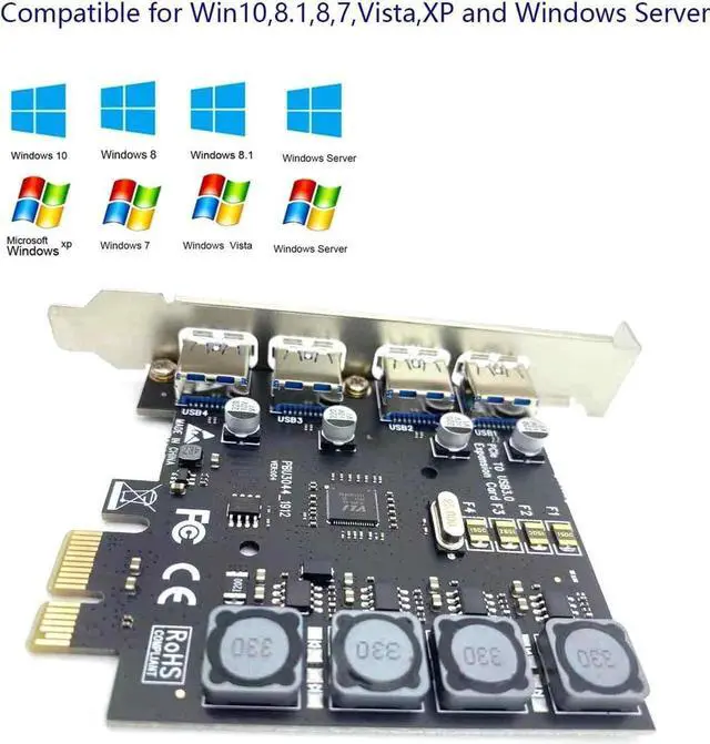 Alt view image 7 of 7 - 4 Ports PCIE to USB3.0 Expansion Card, USB3.0 Superspeed 5Gbps Front Expansion Card, USB PCIE Expansion Card for Win XP Win7 Win 8 Win 10 Win 11 Linux