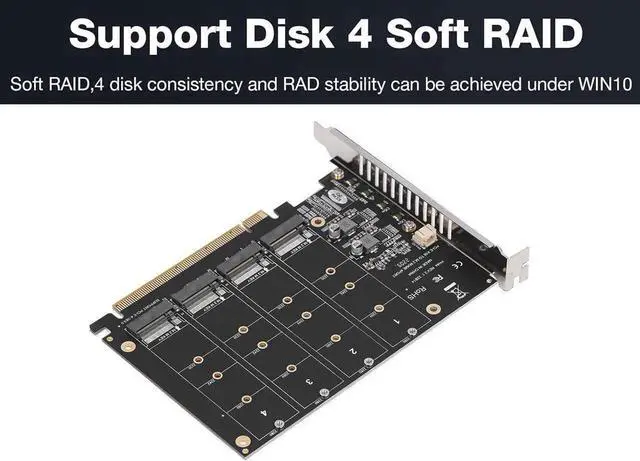 Alt view image 2 of 6 - Quad M.2 NVME SSD to PCIe 4.0/3.0 x16 Expansion Card,4-Drive M-Key SSD 4x32Gbps Soft Raid Card with LED Indicator for 2280/2260/2242/2230 PCIe-Base M2 SSD