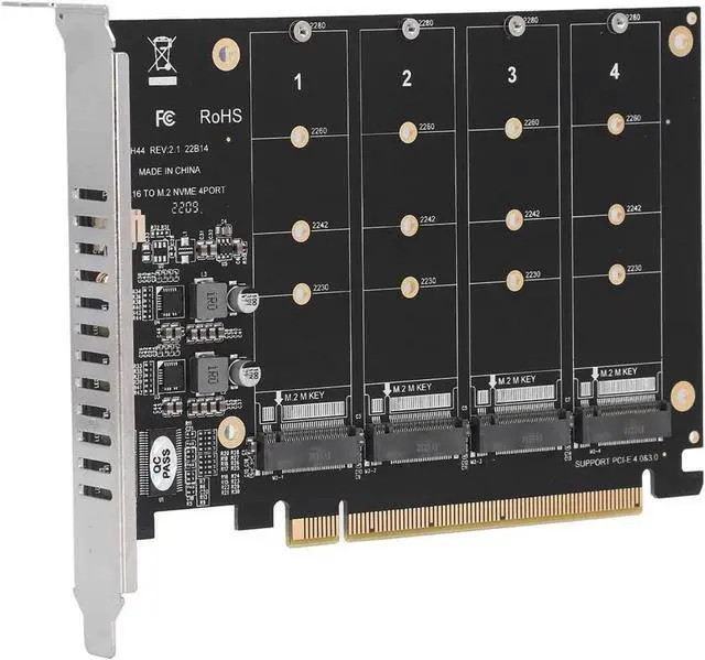Alt view image 3 of 6 - Quad M.2 NVME SSD to PCIe 4.0/3.0 x16 Expansion Card,4-Drive M-Key SSD 4x32Gbps Soft Raid Card with LED Indicator for 2280/2260/2242/2230 PCIe-Base M2 SSD