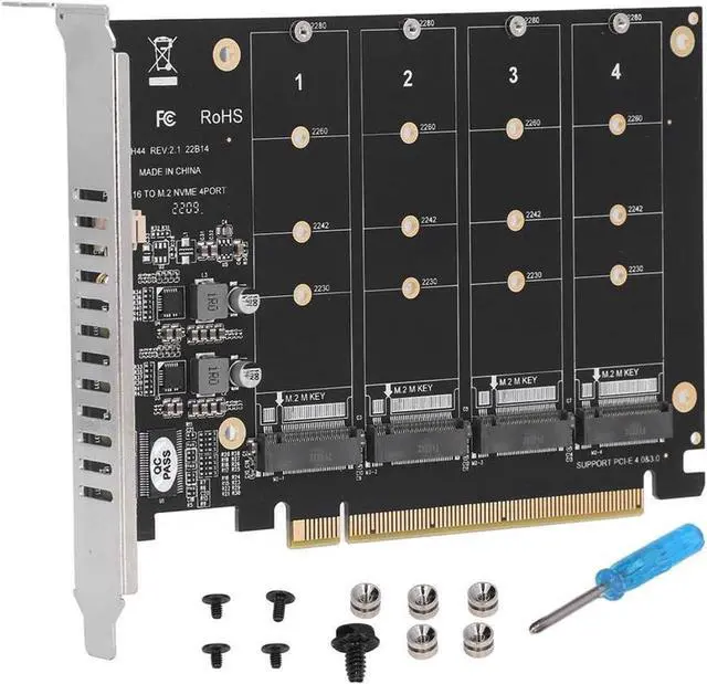 Alt view image 6 of 6 - Quad M.2 NVME SSD to PCIe 4.0/3.0 x16 Expansion Card,4-Drive M-Key SSD 4x32Gbps Soft Raid Card with LED Indicator for 2280/2260/2242/2230 PCIe-Base M2 SSD