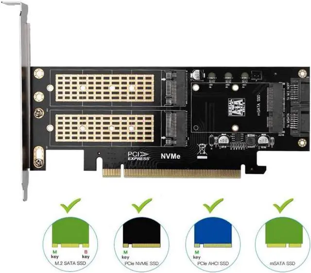Alt view image 2 of 3 - 3 in 1 NGFF and MSATA SSD Adapter Card M.2 NVME to PCIe 16X/M.2 SATA SSD to SATA III to SATA Converter+2 SATA Cable