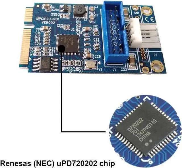 Alt view image 3 of 6 - Motherboard Mini PCI Express to Dual USB 3.0 20-pin Expansion Card Adapter,Mini PCIe PCI-e to 2 ports USB w/ Molex 4-pin Power