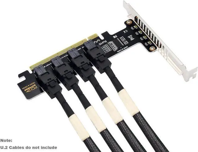 Alt view image 4 of 6 - U.2 NVME SSD to PCIe 4.0/3.0 x16 Expansion Card,4-Drive U.2 SSD 32Gbps Card with LED Indicator,PCIe x16 to SFF-8643 for SFF-8639 U.2 HDD with Full Profule and Low Profile PCI Brackets