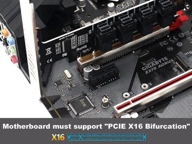 Alt view image 6 of 6 - U.2 NVME SSD to PCIe 4.0/3.0 x16 Expansion Card,4-Drive U.2 SSD 32Gbps Card with LED Indicator,PCIe x16 to SFF-8643 for SFF-8639 U.2 HDD with Full Profule and Low Profile PCI Brackets