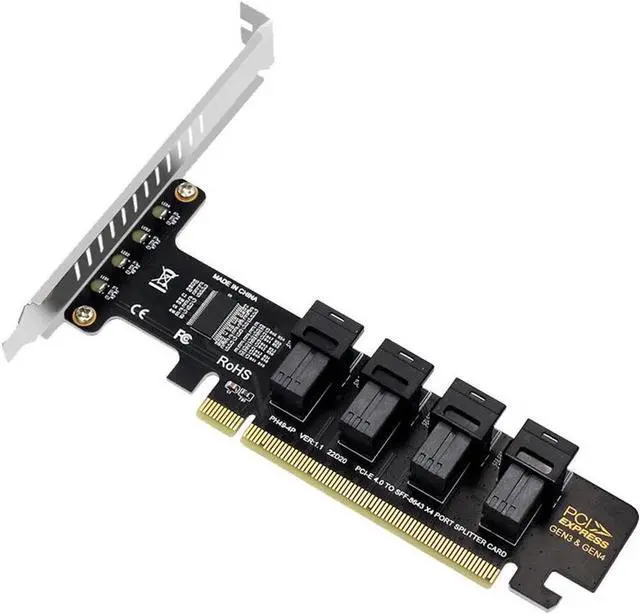 Main image of U.2 NVME SSD to PCIe 4.0/3.0 x16 Expansion Card,4-Drive U.2 SSD 32Gbps Card with LED Indicator,PCIe x16 to SFF-8643 for SFF-8639 U.2 HDD with Full Profule and Low Profile PCI Brackets