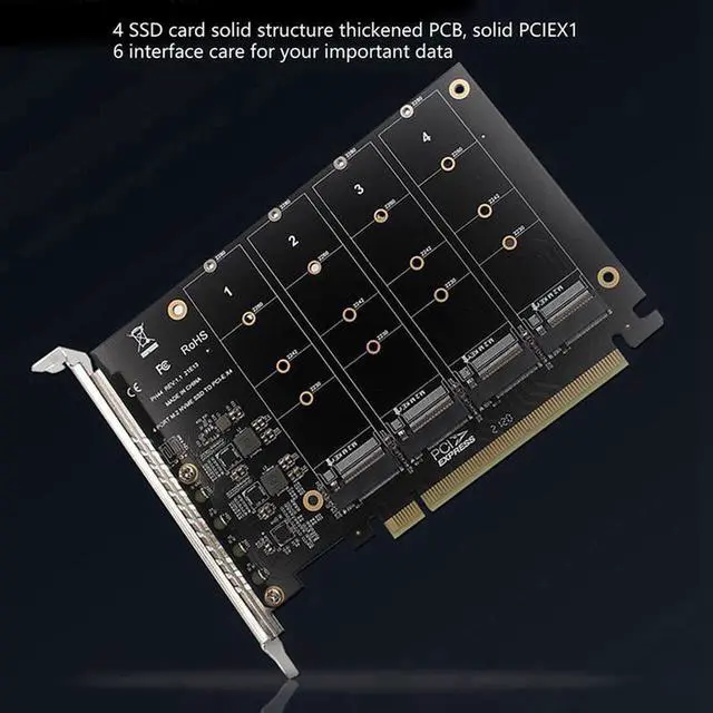 Alt view image 4 of 4 - PCIE 4-Port M.2 NVEM SSD Expansion Card Computer Motherboard Solid State Drive Expansion Card