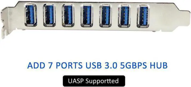 Alt view image 3 of 3 - PCIe to USB 3.0 7-Port PCI Express Expansion Card PCI-E USB3.0 Hub with Molex Power Connector Support UASP Windows 10,8.1,8,7,XP
