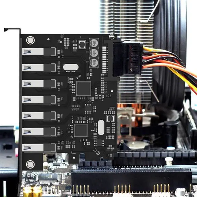Alt view image 3 of 3 - Super Speed 7 Port USB 3.0 PCI-E Express Card With A 15 Pin SATA Power Connector PCIE Adapter