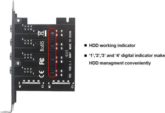 Alt view image 4 of 7 - SATA Power Switch Module for 2.5 inch/3.5 inch HDD/SSD, Hard Drive Disk Selector, Controls up to Four HDDs, Intelligent Control Hard Disk Manage with Full-profile PCI Slot Cover