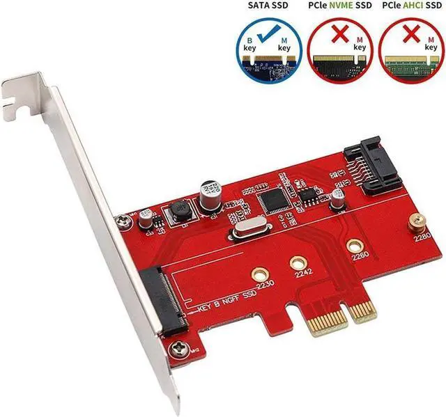 Alt view image 5 of 5 - PCIe X1 to M.2(NGFF) + SATA 6G (HDD/SSD) with Standard Profile Bracket,ASM1061 Chipset PCI-Express to B Key M.2 SATA SSD 2280 2260 2242 2230 w/ SATA III Port