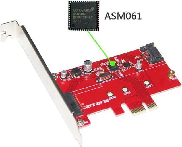 Alt view image 4 of 5 - PCIe X1 to M.2(NGFF) + SATA 6G (HDD/SSD) with Standard Profile Bracket,ASM1061 Chipset PCI-Express to B Key M.2 SATA SSD 2280 2260 2242 2230 w/ SATA III Port