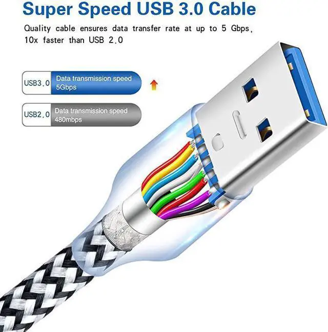 Alt view image 6 of 7 - USB 30 Cable A Male to B Male 2Pack 6ft long USB 3 Cable braided USB 30 A to B Cable Cord White