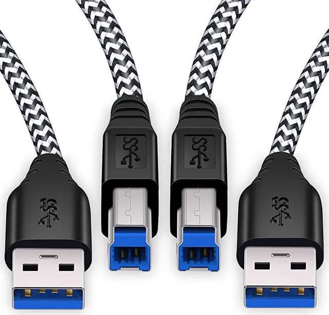 Main image of USB 30 Cable A Male to B Male 2Pack 6ft long USB 3 Cable braided USB 30 A to B Cable Cord White