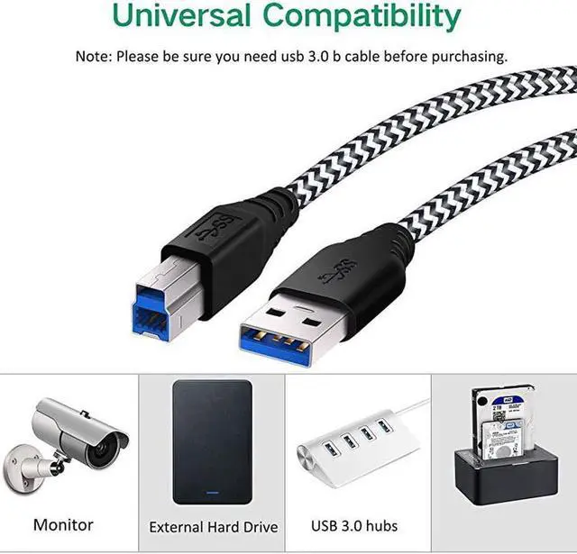 Alt view image 3 of 7 - USB 30 Cable A Male to B Male 2Pack 6ft long USB 3 Cable braided USB 30 A to B Cable Cord White
